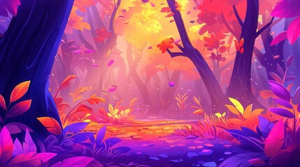 Vibrant Autumn Forest Path Magical Fantasy Landscape