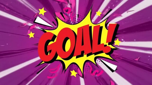 Football cartoons with a goal exclamation point on a purple background, perfect for sportsthemed designs, social media posts, and presentations.