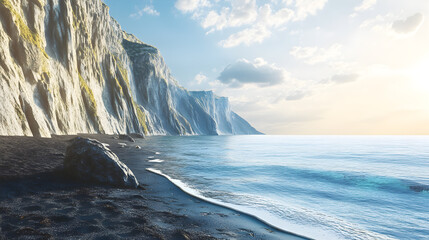An expansive nature landscape showcasing a solitary iceberg in the sea with a glacier, under a vast sky with clouds