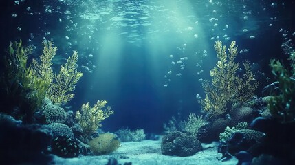 Obraz premium Underwater Scene Sunbeams Illuminate Vibrant Coral Reef