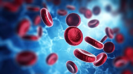 Red blood cells in a blue and white background