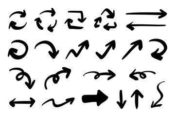 ベクターのペンの手書きの矢印セット 白黒