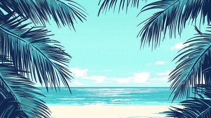 Fototapeta premium Tropical Beach Scene Palm Trees Frame Ocean View