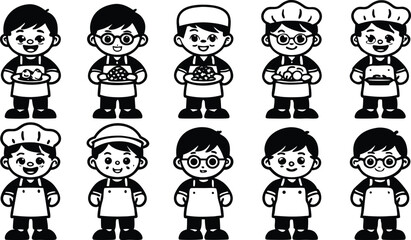 A group of funny cartoon kids smiling, a vector illustration of diverse children characters