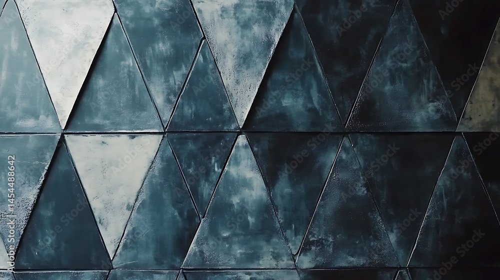 Poster abstract geometric wall design featuring textured triangular patterns in shades of blue and gray