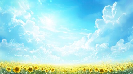 Sunny Day Endless Field of Sunflowers Under a Bright Blue Sky