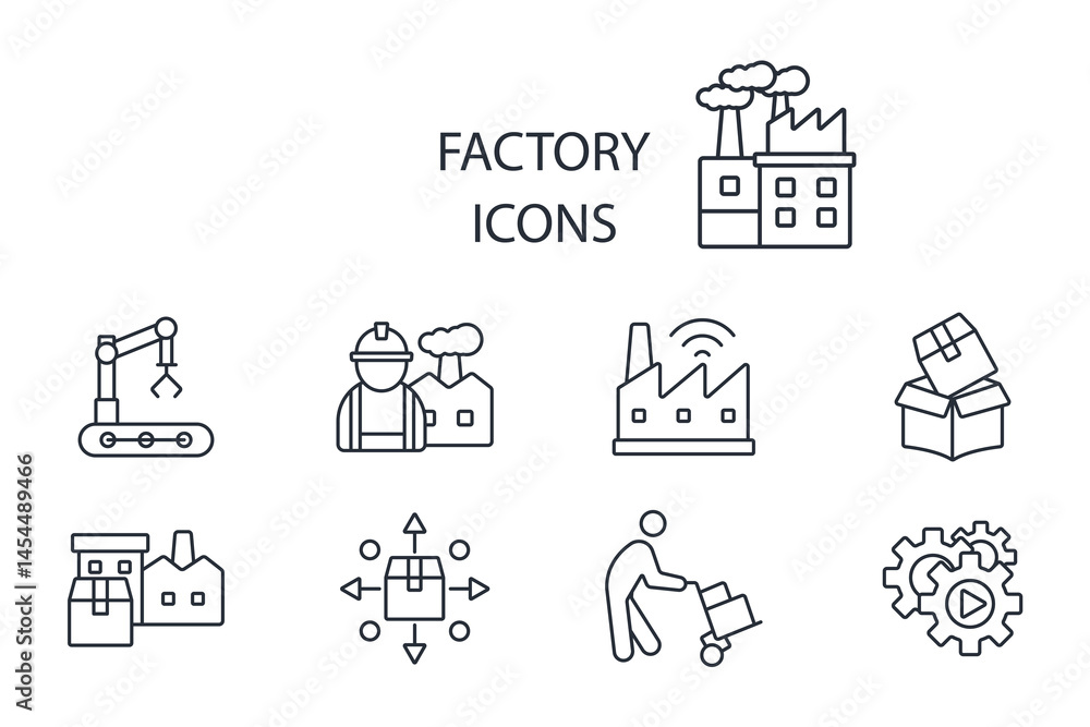 Poster factory icon set.vector.editable stroke.linear style sign for use web design,logo.symbol illustratio