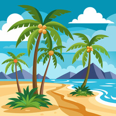 Minimal vector of tropical beach with palm trees clean summer landscape design