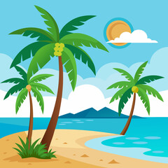 Minimal vector of tropical beach with palm trees clean summer landscape design