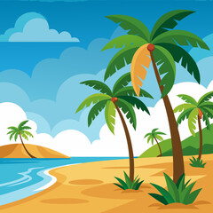 Minimal vector of tropical beach with palm trees clean summer landscape design