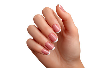 Hand with perfect french fade ombre gradient manicure on transparent background