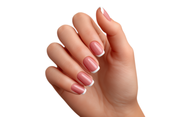 Hand with perfect french fade ombre gradient manicure on transparent background