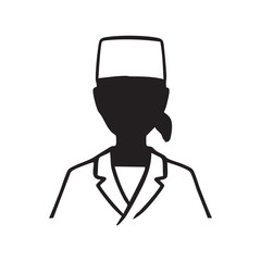 和食店店員の女性モノクロシルエットイラスト　黒