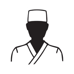 和食店店員の男性モノクロシルエットイラスト　黒