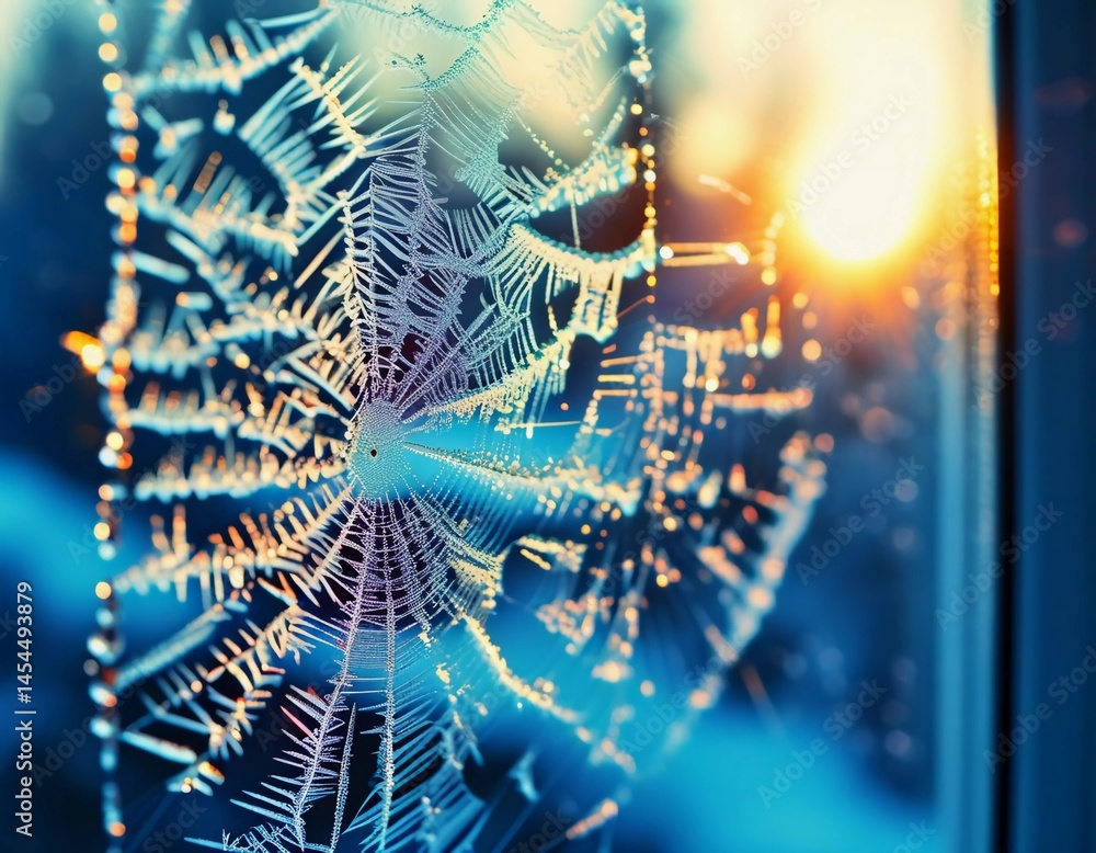 Poster frost patterns crafted from ice crystals adorn the window, creating a breathtaking spectacle generat