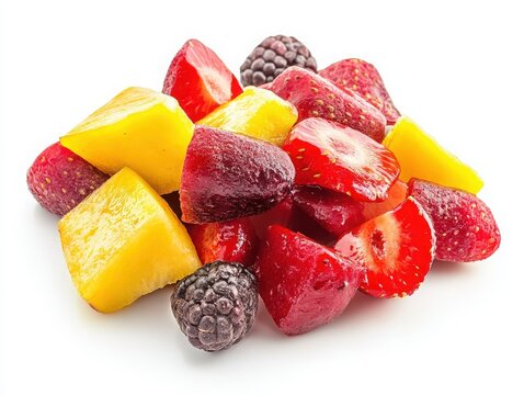 A chilled fruit mix, appealingly isolated on white.