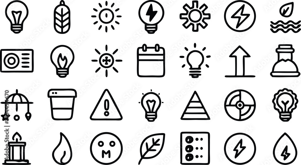 Poster a set of vector icons of different shapes features business and web symbols, including a clock and a