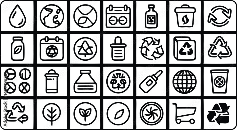Aufkleber a set of black and white vector icons for web design includes various symbols, signs, and buttons, o