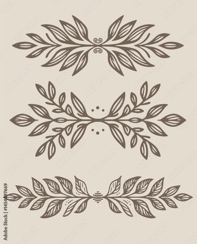 Poster three different leaf designs are shown, with one being the most prominent. the designs are all brown