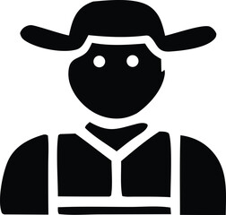 A funny cartoon vector illustration shows a cute farm animal, a black and white bull character, holding a sign