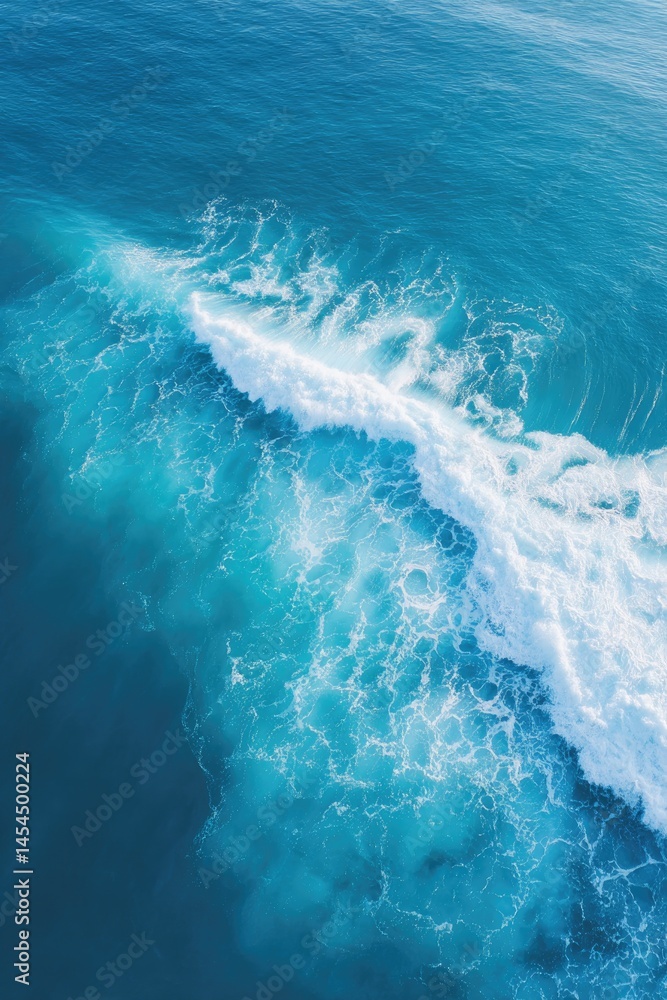 Poster capture serene top-down drone-shot of vast sea or ocean emphasizing its natural patterns and calming