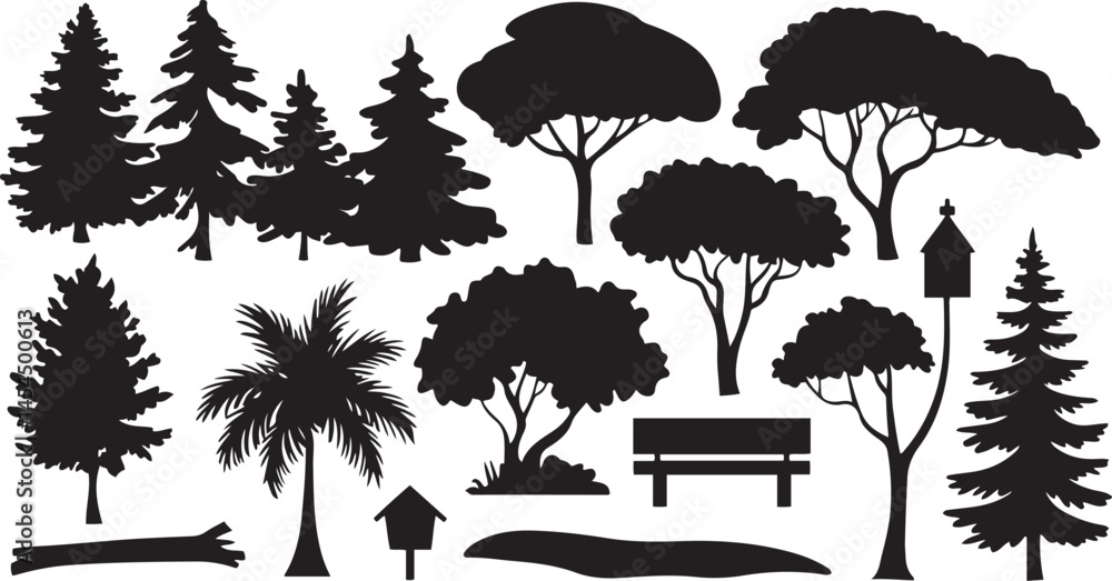 Aufkleber natural vector collection of tree silhouettes showing forest diversity with conifer and deciduous ty