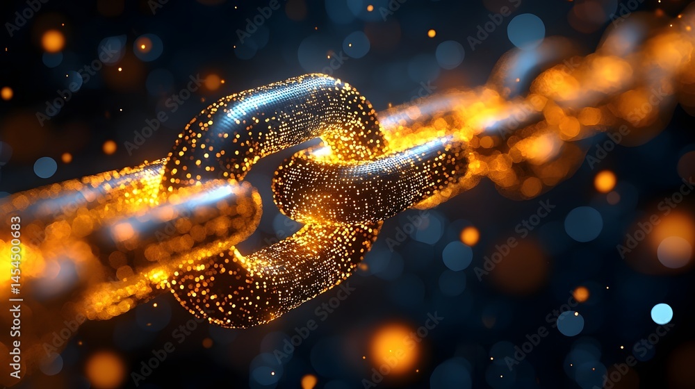Poster glowing blockchain cybersecurity chain link
