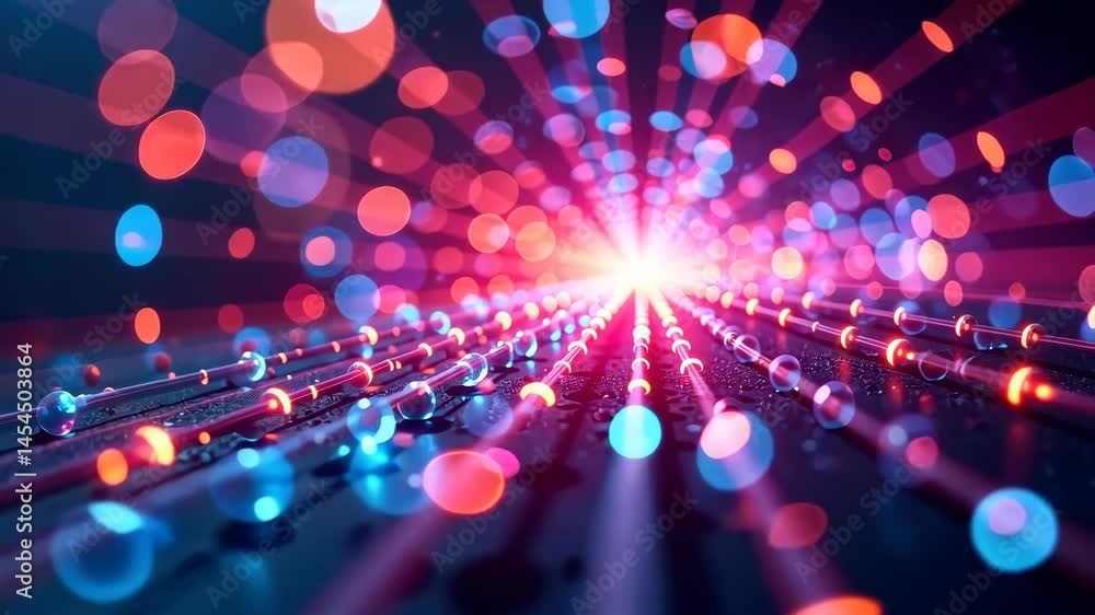 Fototapete glowing orbs pulse along illuminated pathways, converging towards a brilliant light source.