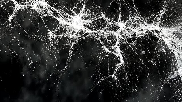 Intricate spider web glistening in dark background