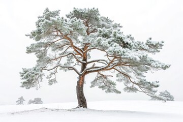 Snow-covered Pine Tree Stands Alone in Winter Wonderland Generative AI