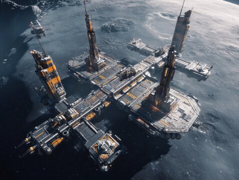 Lunar Station: A sprawling structure on the moon's surface, designed for research, resource processing, and crew support in space exploration.