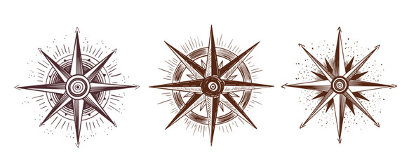Compass, wind rose on a white background	
