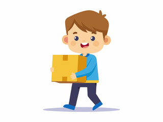 Happy Boy Carrying a Cardboard Box Illustration