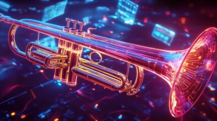Fototapeta premium Futuristic trumpet with glowing lines