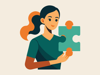 Woman Holding a Teal Puzzle Piece Solution Problem Solving