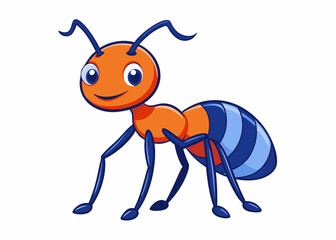 Cute Cartoon Ant Illustration Orange and Blue