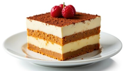 Classic tiramisu dessert, layers visible, isolated , texture, close-up