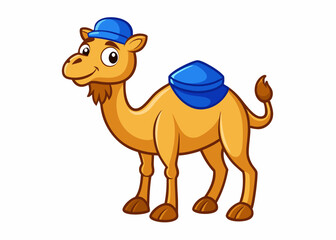 Friendly Cartoon Camel Wearing a Blue Hat and Saddle