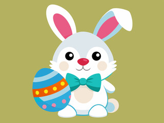 Obraz premium Adorable Easter Bunny Holding Decorated Egg Cartoon Illustration