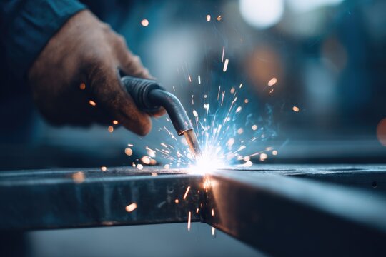 close-up of welder working on metal structures