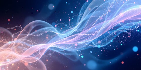 Fototapeta premium Abstract Light Wave: A mesmerizing digital artwork of flowing light and particles, rendered in ethereal hues of blue and pink, creating a sense of movement and energy.