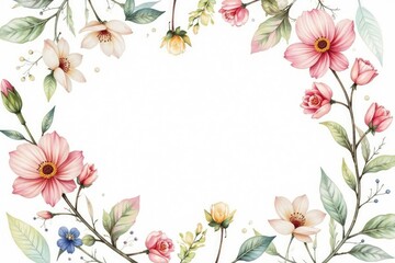 Fototapeta premium Delicate watercolor floral pattern on white background, spring, botanical