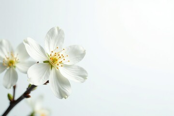 Delicate white blossom against pure white background, minimal, organic, detail