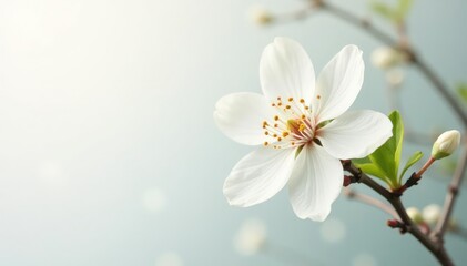 Fototapeta premium Delicate white blossom against pure white, soft light , artwork, summer, delicate