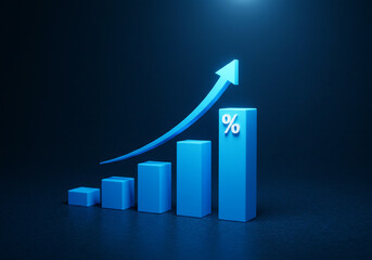 Rising Bar Chart with Percentage Sign and Upward Arrow Showing Growth