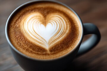 Close-up view of a cappuccino with heart-shaped latte art.