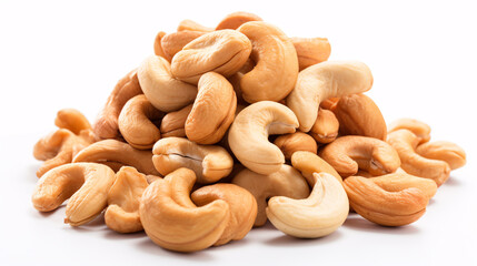 Fototapeta premium Salted cashew nuts isolated on a white background, top view, ideal for food and snack-related content.