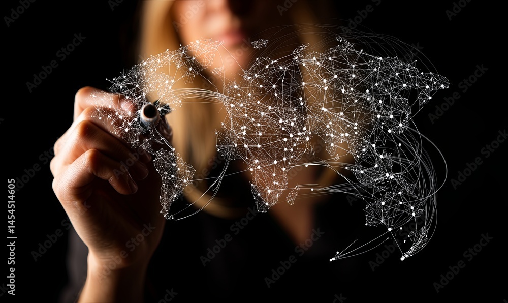 Poster connecting the world with ideas in a digital network visualization