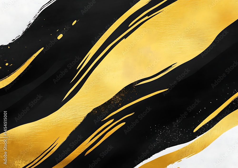 Poster abstract golden and black wave pattern with smooth brush strokes creating a modern artistic backgrou