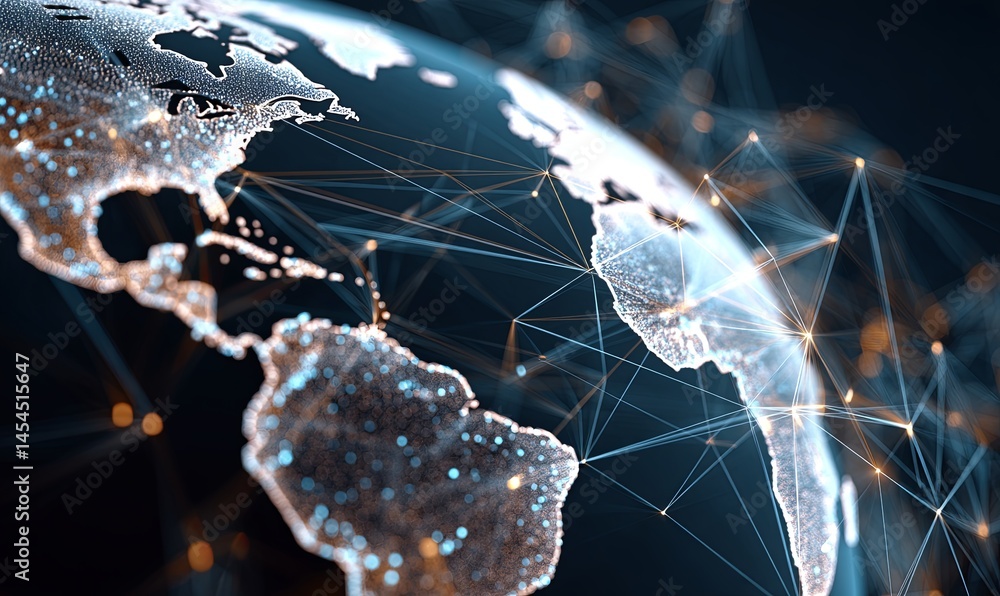 Poster global connectivity visualized through a network of illuminated lines